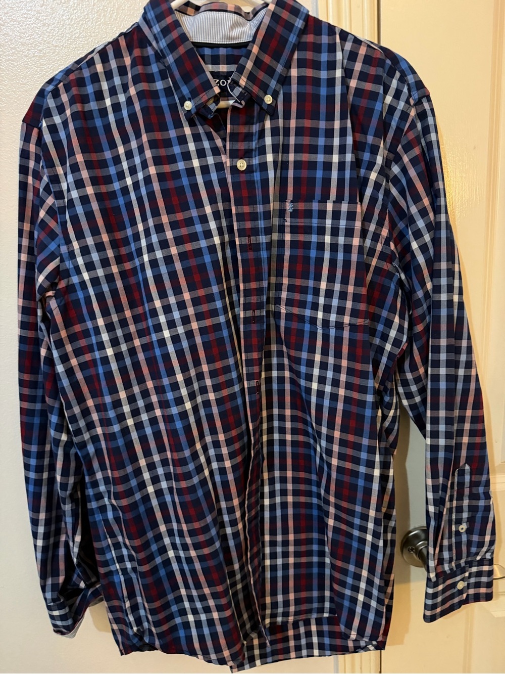 Izod Men's Navy, Red & White Plaid Button-Down Shirt